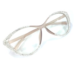 Melrose Rhinestone Reading Glasses for Women Shiny Diamond Blue Light Blocking Ladies Readers Y05 (TEA, 3, x)