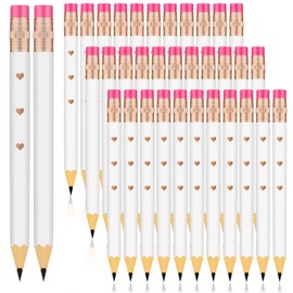 Ireer 36 Pieces Bridal Shower Pencils Golf Pencils with Erasers Half Pencils Pre Sharpened 4 Inch Wedding Pencils 2 HB Mini Hexagon Pencils for Kids Baby Shower Favors Office School Classroom, White