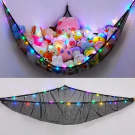 Unicorn Castle Stuffed Animals Net or Hammock Kids Toy Storage Organizer with LED Light Hanging Corner Stuffed Animals Holder Kids Girls Room Decor,Black,XLarge (Pack of 1)