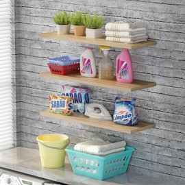 Tonielque Móveis 3-Piece Invisible Floating Shelves Set, Wall Mounted Storage, 21.5" Long and 20 lbs Capacity, Sturdy Metal with Protective Coating, Oak