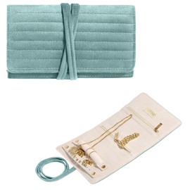 Benevolence LA Foldable Travel Jewelry Organizer | Velvet Jewelry Roll | Necklaces, Rings, Bracelets Travel Case | Gifts for Women, Travel Essentials - Cyan