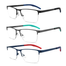 DONGDI Blue Light Blocking Reading Glasses With Spring Hinge Metal Full Frame Lightweight Computer Readers (3 Mix Colours, 2, Diopters)