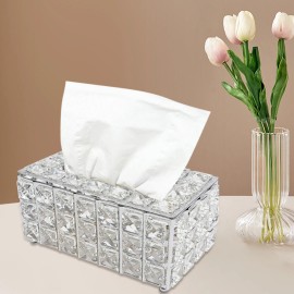Crystal Rectangle Tissue Box Napkin Holder Rhinestone Tissue Storage Case W/ Lid