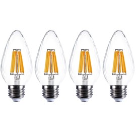 E27/E26 6W F15 Dimmable LED Porch Light Filament Bulb, Warm White 2200K 60W Equivalent 600 Lumen Edison Vintage Bulbs for Home Lighting, Flame Wrinkle Clear Glass Cover, 4-Pack, AC 120V