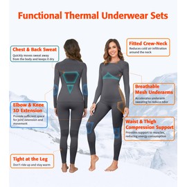 ATTRACO Womens Thermal Underwear Set Long Johns Base Layer Thermals Top and Bottom Sets Drak Gray XL