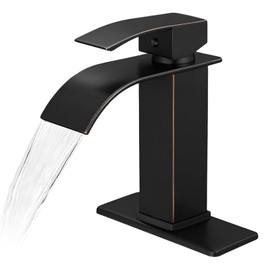 Bathfinesse Bathroom Sink Faucet Single Handle Waterfall Stainless Steel Commercial Bathroom Faucet Basin Mixer Taps Vanity Faucets with Deck Plate Fit for 1 & 3 Hole, Oil Rubbed Bronze