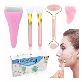 Burkey Rodillo Masaje Facial Gua Sha De Jade Antienvejecimiento Kit