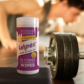 Wipex Original Fitness Equipment Wipes -Plant-Based No-Lint Cloth Gym Wipes for Workout Equipment, Yoga Mat Cleaner, Peloton Cleaner with Lavender Essential Oil & Vinegar, 50ct