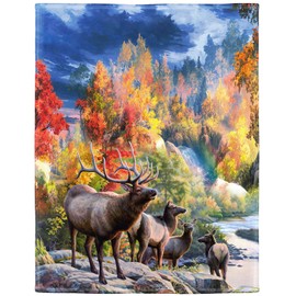 HommomH 60"x80" Forest Creek Deers Blanket Soft Warm Fleece Throw for Couch Sofa Bed
