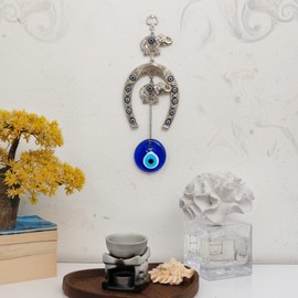 BCS Evil Eye Wall Decor 3.7''W x 10.2''L Metal - Glass Turkish Greek Nazar Amulet Good Luck & Protection Charm - Handmade Hanging Ornament for Home,Office, Door - Ojo Turco