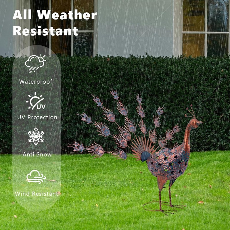 VEWOGARDEN Peacock Outdoor Statues Metal Peacock Tail Spread Garden Sculptures