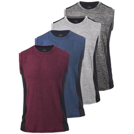 Rosyline Men's 4 Pack Workout Tank Tops Quick Dry Gym Muscle Tee Bodybuilding Fitness Sleeveless Shirts Black/Grey/Navy/Wine Red L