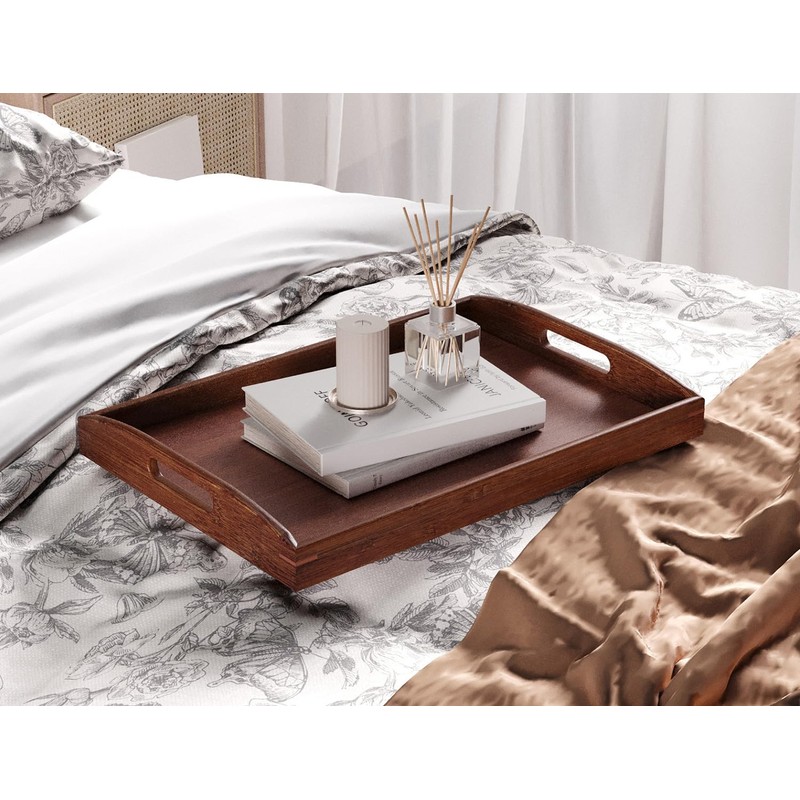 Danfoxer Bamboo Set of 2 Serving Tray with Handles,Large &