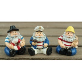 Generisch Miniature Sailors Decorative Figures, Set of 3, Maritime Garden Gnomes, 3.5 cm, Blue/White