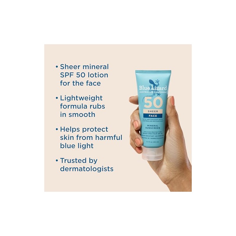 BLUE LIZARD Sheer Face Lotion - SPF 50+, 1.7 Oz