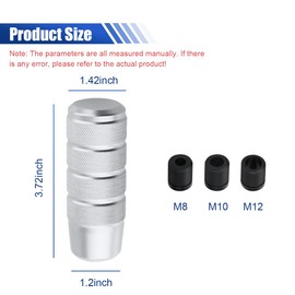 DUSCOKE Car Shifter Knob, 94mm/3.72" Aluminum Alloy Weighted Car Gear Shift Lever Handle with 3 Threaded Adapters M8/M10/M12, Universal Manual/Automatic Vehicle Accessory for Truck SUV (Silver)