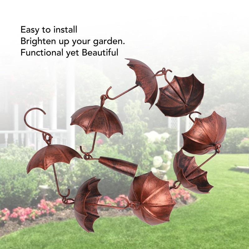 Umbrella Rain Chain Set, 3.28ft Copper Plated Rain Chain for