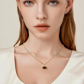 Sonateomber Gold Natural Tigers Eye Stone Pendant Necklace for Women