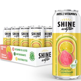 ShineWater Vitamin D Hydration Electrolyte Drink - Flavored water with electrolytes, Sugar-Free, Magnesium, Zinc, Vitamin B12, Plant-Based, Low Calorie - Tropical Lemonade Fruit Water 12 Pack