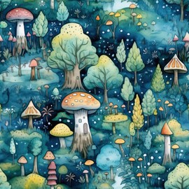 iPaste Mushroom Peel and Stick Wallpaper Whimsical Forest Wallpaper for Nursery Bedroom Bathroom Vintage Green Wall Murals Whimsical Contact Paper for Cabinets Drawers Stick on Accent Walls 17.5"x80"