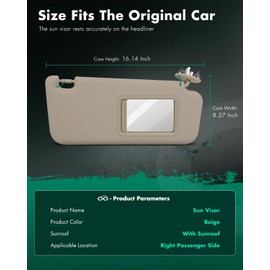 SCITOO Car Sun Visor Assbembly With Mirror Replacement For 2006-2013 For Toyota For RAV4 Beige with Sunroof(Right Passenger Side)