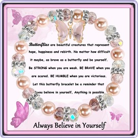 GIAYIER Butterfly Bracelet for Women Butterfly Charm Jewelry Butterfly Lover Gifts Butterfly Inspirational Gifts for Mom Daughter Wife Granddaughter Best Friends (Pink Crystal)