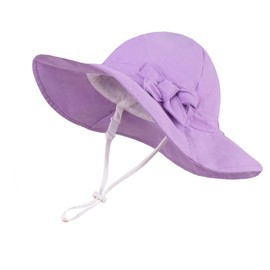 LANGZHEN Bowknot Beach Sun Protection Hats Adjustable Bucket Hats for Toddler Kids Baby and Girls(Bowknot Purple)