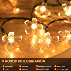 INGEQUIS Guirnalda de Luces Solares de 30LED Flores Sakura de 6.5M para Exteriores, Cadena de Luz Led Solar Impermeable con 8 Modos para Jardín, Patio,Decoración Navidad y Año Nuevos (Blanco Cálido)