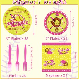 KEFAN 100PCS Softball Party Decorations, Softball Party Plates and Napkin Sets, Softball Tableware, Softball Party Gifts, Softball Birthday Party Supplies, Serves 25 (Softball)