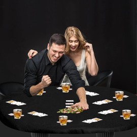 Felt Card Table Game Cover Tablecloth Elastic Fitted Fits Oval Tables Round Tables 36 to 48 inches (Black, Oval)