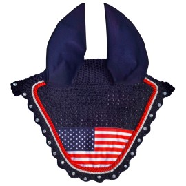 Founton Sports US Flag Independence day All Purpose English Saddle Pad with Matching Fly Bonnet - Navy Blue, Horse / Full