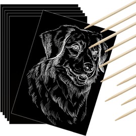 Gersoniel 50 Pieces Scratch Paper Art Set Craft Kits Black Coated Scratchboard Black Scratch Off Paper with Wooden Stylus for Valentine Gifts Birthday Party Supplies