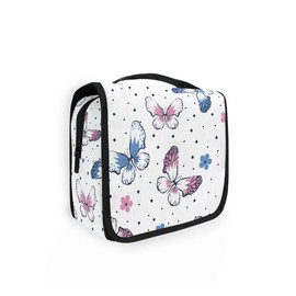 Moyyo Cute Butterflys Dots Flowers Toiletry Bag Travel Wash Bag Organised Toiletry Bag Hanging Toiletry Bag Gym Camping Toiletry Bag Portable Cosmetic Organiser Bag for Women Girls Kids