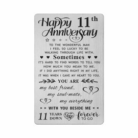 FALOGI 11th Wedding Anniversary Card Gifts for Him Husband, Happy 11 Year Anniversary Card Presents, Steel Engraved Wallet Card