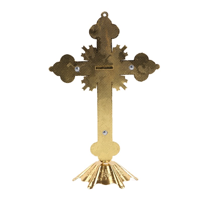 Metal Standing Cross Red Rhinestone Decoration Exquisite Retro Elegance Standing