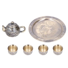 Tea Pot,Vintage Exquisite Tea Pot Metal Luxurious Relief Pattern Moroccan Tea Set with Cups Plate for Cappuccino Latte and Afternoon Tea
