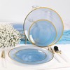 100PCS Blue Plastic Plates-Crystal Design Blue Disposable Plates with Gold