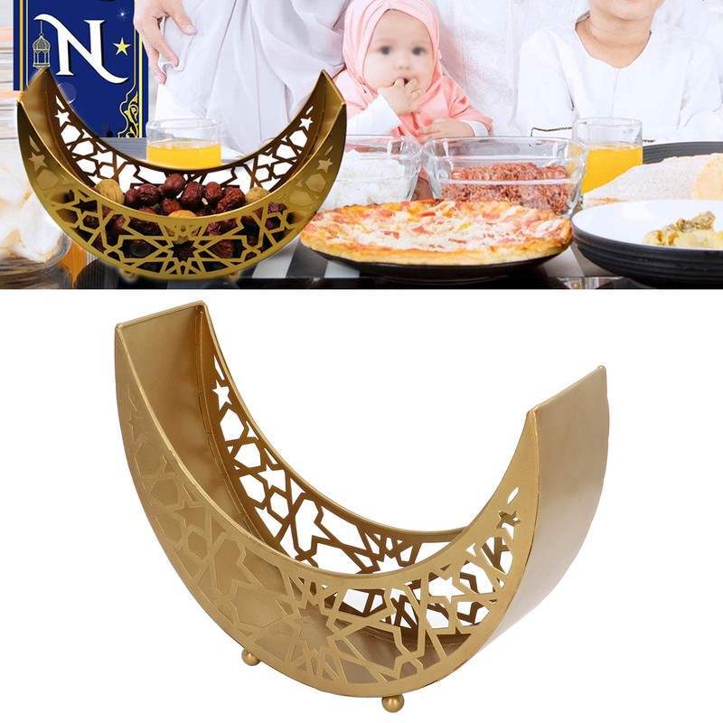 Ramadan Tray Moon Shape Large Capacity 11.8x8.3x3.1in Decorative Iron Serving