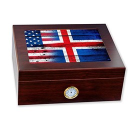 ExpressItBest Premium Desktop Humidor - Glass Top - Flag of American Samoa (Samoan) - Soccer Design - Cedar lined with humidifier & front mounted hygrometer.