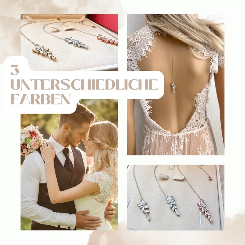 ONDEGO® Elegante Rückenkette mit Zirkonia-Blätter, 23cm, Karabinerverschluss, Silber/Gold/Roségold (Silber)