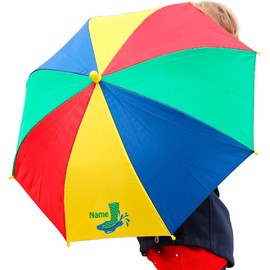 Striefchen® Children's Umbrella Colourful Printed with Your Choice of Name, Wellington boots green