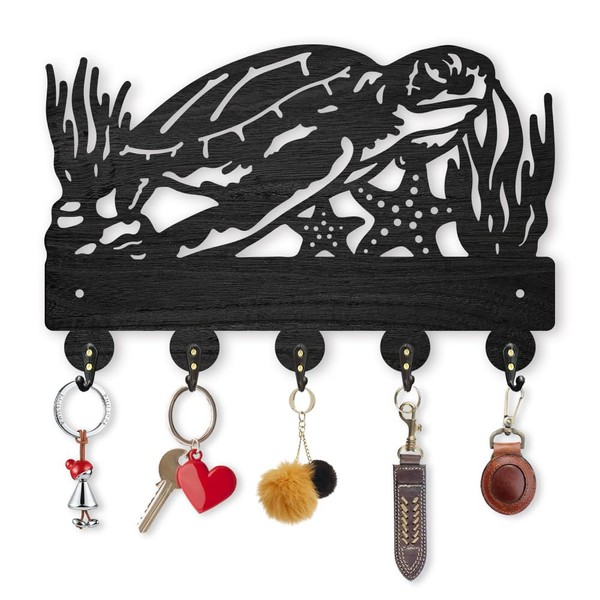 INFUNLY Ocean Theme Key Holder with 5 Key Hooks Black