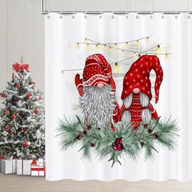 FJTP Merry Christmas Xmas Gnomes Shower Curtains Set with 12 Hooks Waterproof Polyester Fabric Bath Decor Curtain for Bathroom