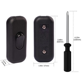 2pcs 6A Inline Cord Switch Torpedo Switch 2 or 3 Core Double Pole Switching Accept Round or Flat Wire with Screwdriver for Desk Lamp Small Appliance Switchs Black