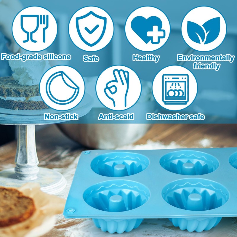Palksky Palksky 3PCS 6-Cavity Mini Fluted Tube Pan Silicone Non-Stick