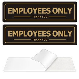 Employees Only Sign - 2 Pack Office Door Signs for Business Store Wall - Aluminum Metal with Strong Self Adhesive (Black/Gold, 9" x 3")