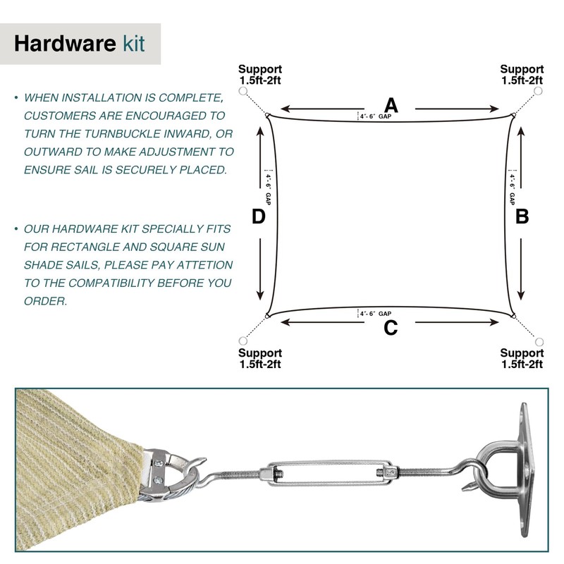 ECOOPTS Sun Shade Sail Hardware Kit with 8" Turnbuckles for