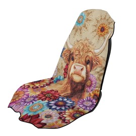 INSTANTARTS Dahlia Highland Cow Car Seat Cover Protector Sweat Towel Multi-Functional Car Towel