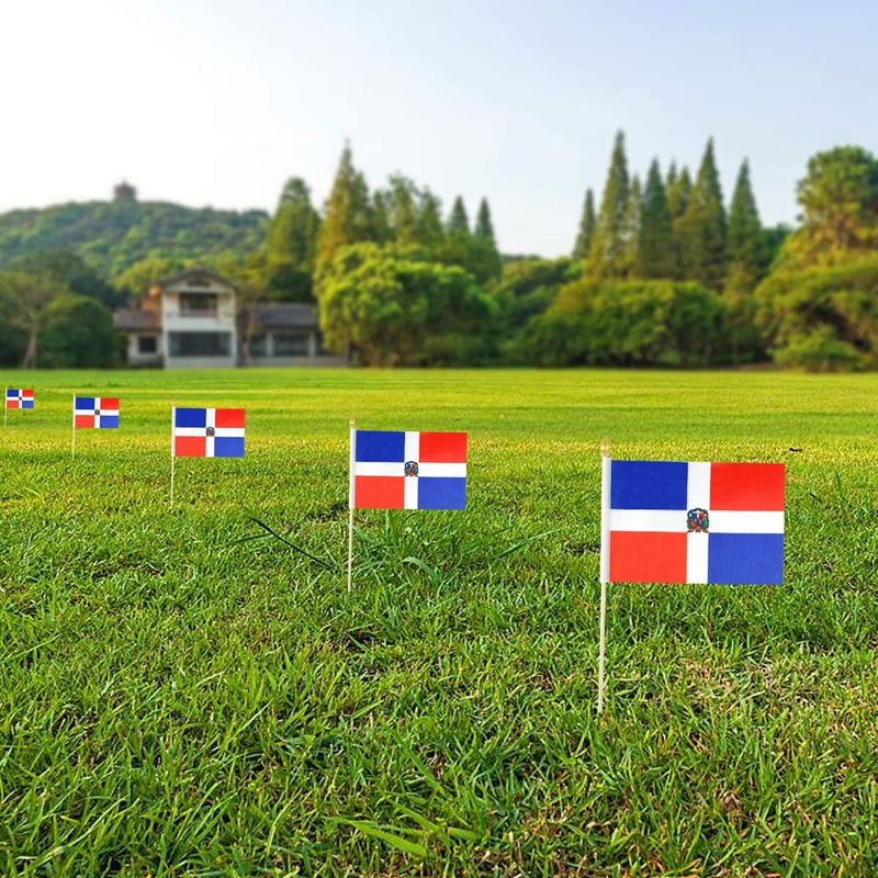Newperlite Dominican Stick Flag Small Mini Hand Held Flags -