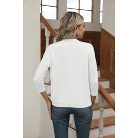 Bettysays Women's 3/4 Sleeve Hollow Out Cropped Cardigan Crochet Knit Shrugs for Women (2X-Large,White)